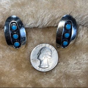 925 Sterling Silver Zuni Turquoise Snake Eye Tribal Earrings SS29